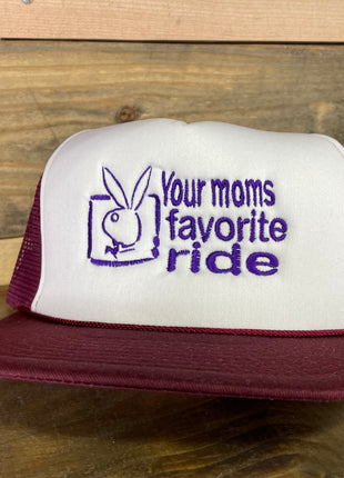 Custom Your Moms Favorite Ride Vintage Custom Embroidered Maroon Mesh Trucker Snapback Cap Hat