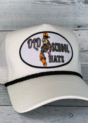 Old School Black Rope Mesh Trucker Snap Back Cap Hat White