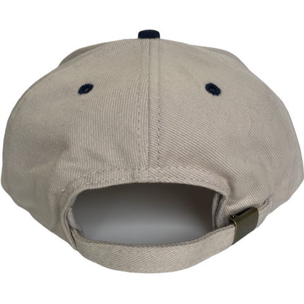 Retro Khaki Mid Crown 5 Panel Navy Brim Strapback Hat Cap