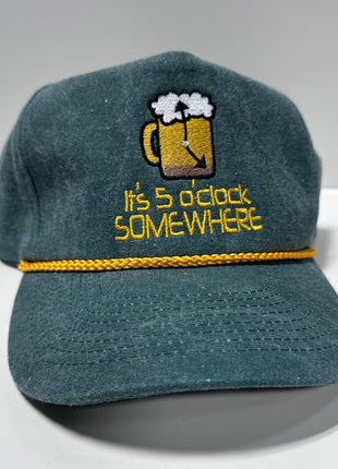 It’s Five 5 O’clock Somewhere on Green Snapback Hat Cap Custom Embroidery