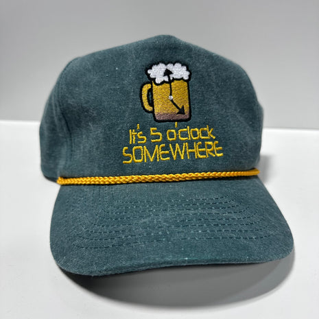 It’s Five 5 O’clock Somewhere on Green Snapback Hat Cap Custom Embroidery