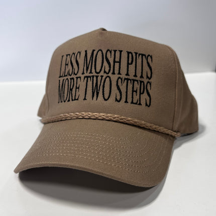 Less Mosh Pitts More Two Steps Tan SnapBack Hat Cap with rope Custom Embroidery