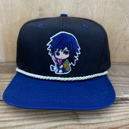 Custom Anime don’t Follow me I’m lost too Vintage Black crown blue brim off white rope SnapBack Hat Cap