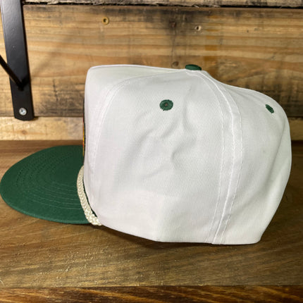 Old School Bass Fishing Shop Vintage Rope Green Brim White Mid Crown Snapback Cap Hat