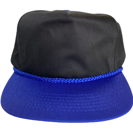 Vintage Black Mid Crown Blue Brim SnapBack Hat Cap With Rope