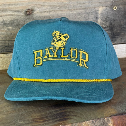 Custom Baylor University Vintage Green Yellow Rope Golf Snapback Cap Hat