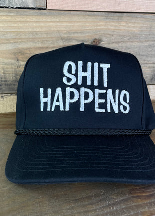 Shit Happens Vintage Black Golf Rope Snapback Cap Hat Funny For Him Custom Embroidered