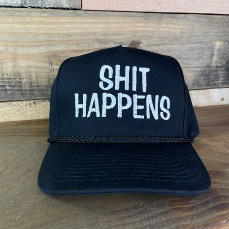 Shit Happens Vintage Black Golf Rope Snapback Cap Hat Funny For Him Custom Embroidered