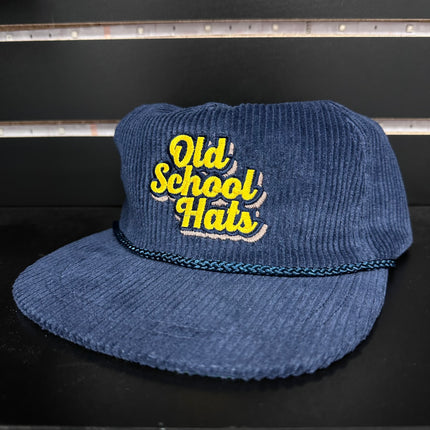 OSH Old School Hats Logo Navy Blue Blue Corduroy Rope Strapback Cap Hat Custom Embroidered