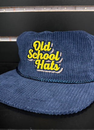OSH Old School Hats Logo Navy Blue Blue Corduroy Rope Strapback Cap Hat Custom Embroidered