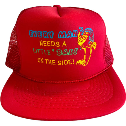 Vintage every Man Needs A little Bass on the Side Red Mesh Trucker SnapBack Hat Cap