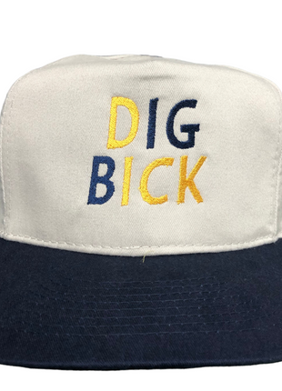 Dig Bick Vintage Tan Navy Brim Strapback cap hat Custom Embroidery
