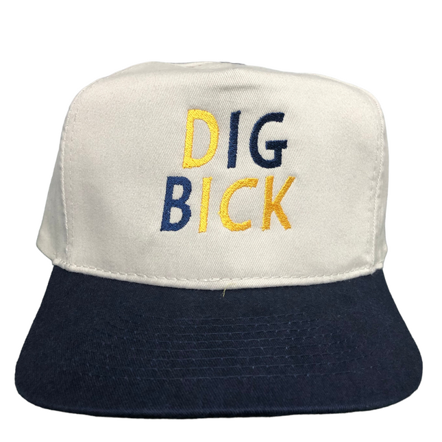Dig Bick Vintage Tan Navy Brim Strapback cap hat Custom Embroidery