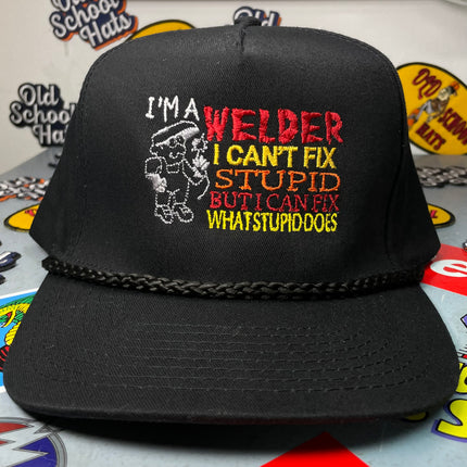Welder I Can’t Fix Stupid Vintage Black Snapback Rope Golf Cap Hat Welder Funny Custom Embroidered