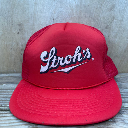 Vintage Strohs Beer Red Mesh Trucker SnapBack Hat Cap