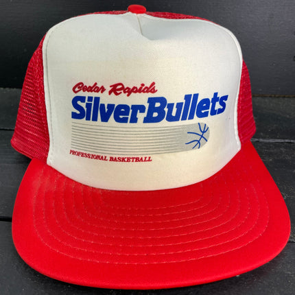 Vintage Silver Bullets White & Red Mesh Snapback Trucker Cap Hat