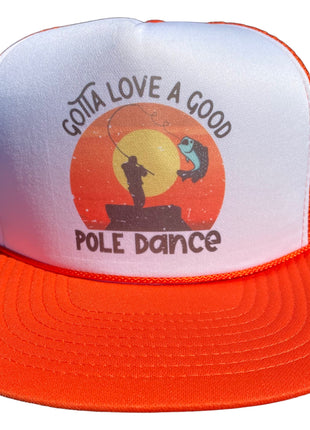 Gotta love a good pole dancer on a Vintage Orange Mesh Trucker Snapback Hat Cap Funny Custom Printed