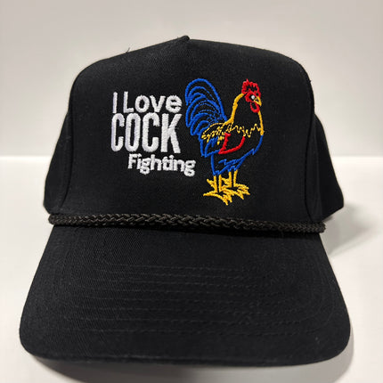 I LOVE COCK FIGHTING Black Rope SnapBack Cap Hat Funny Custom Embroidered