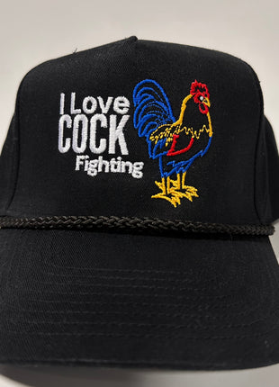 I LOVE COCK FIGHTING Black Rope SnapBack Cap Hat Funny Custom Embroidered