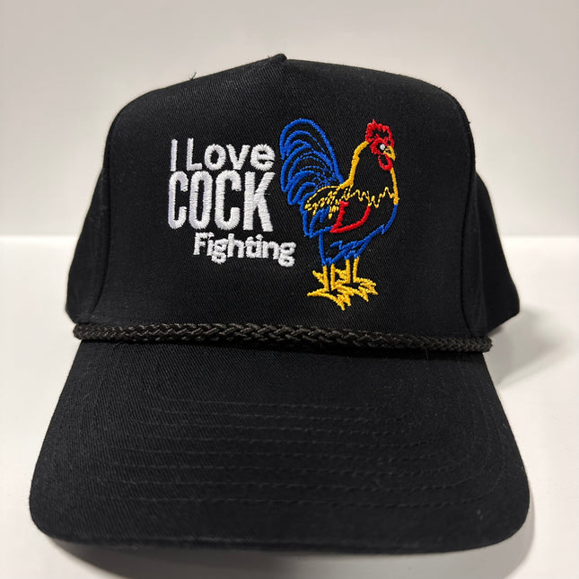 I LOVE COCK FIGHTING Black Rope SnapBack Cap Hat Funny Custom Embroidered