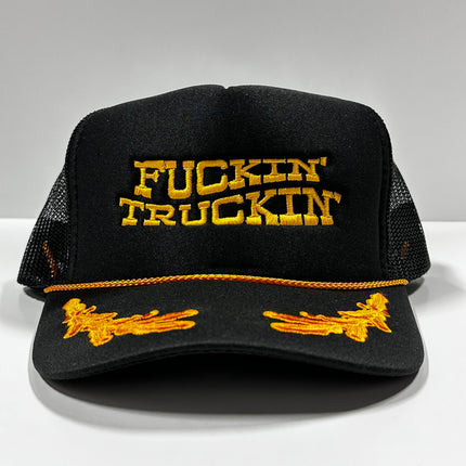 Fn Truckin’ Vintage Black Gold Leaf Mesh Trucker Snapback Hat Cap Custom Embroidery