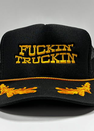 Fn Truckin’ Vintage Black Gold Leaf Mesh Trucker Snapback Hat Cap Custom Embroidery