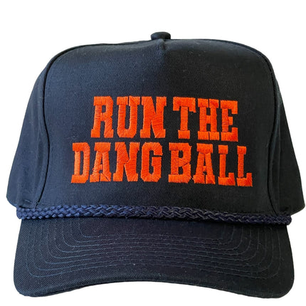 RUN THE DANG BALL Orange and Navy Blue on a Vintage Snapback Cap Hat Custom Embroidered
