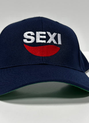Sexi embroidered on a navy SnapBack Hat Cap Custom Embroidery