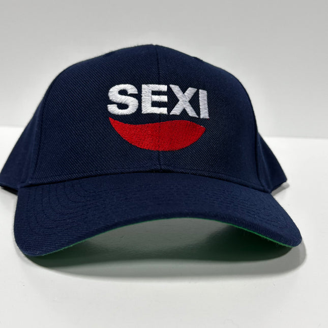 Sexi embroidered on a navy SnapBack Hat Cap Custom Embroidery
