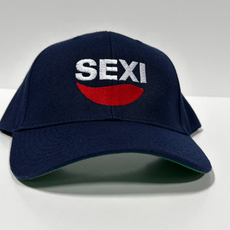 Sexi embroidered on a navy SnapBack Hat Cap Custom Embroidery