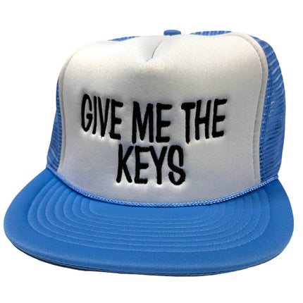 Give me the keys Vintage Blue Mesh Trucker SnapBack Hat Cap Custom Embroidery