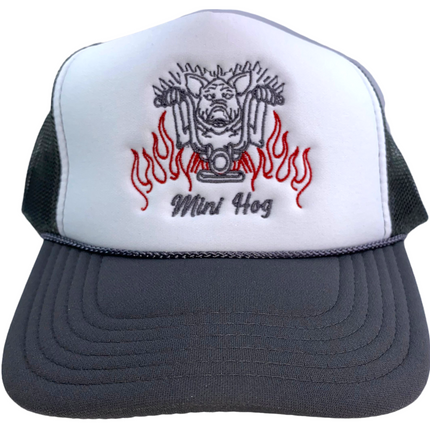 Iggy Man Mini Hog Vintage Gray White Mesh Snapback Hat Cap Custom Embroidered