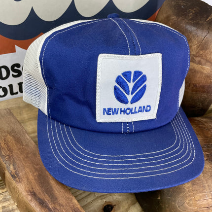 Vintage New Holland Blue Mesh Trucker Snapback Hat Cap K Brand K Products Made in USA