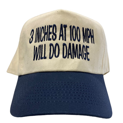 3 inches at 100 mph will do damage vintage SnapBack Hat Cap Custom Embroidery