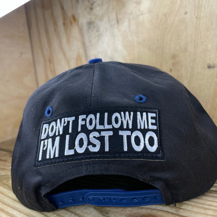 Custom Anime don’t Follow me I’m lost too Vintage Black crown blue brim off white rope SnapBack Hat Cap