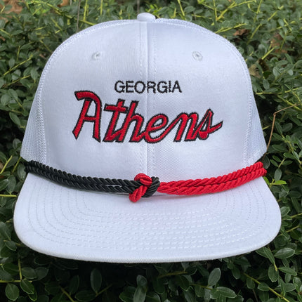 Athens Georgia Double Rope Mesh Trucker Vintage Custom Embroidered Snapback Cap Hat Lets Go Dawgs