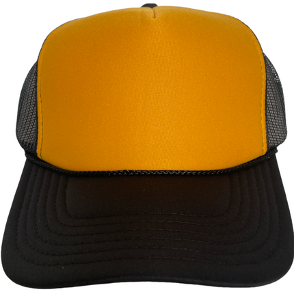 Vintage Yellow/Orange Crown Black Brim Trucker Mesh SnapBack Hat Cap