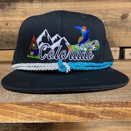 Custom Colorado skiing mountains snowboarding double rope Snapback hat cap custom embroidery
