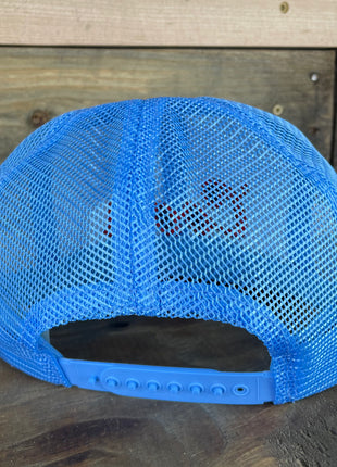 Custom Embroidered  Longhorns 1980s Vintage Light Blue Mesh Trucker Snapback Cap Hat