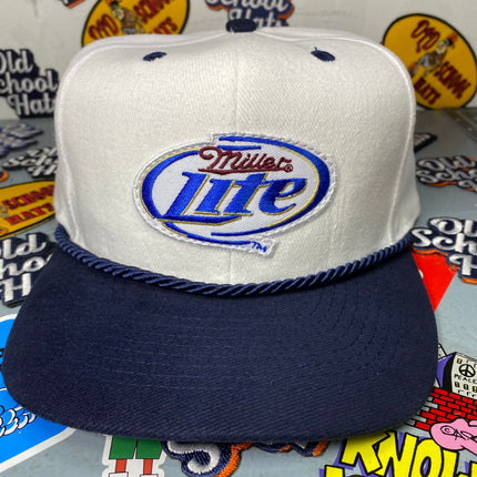 Custom Miller Lite Beer Vintage Blue Brim Strapback Hat Cap with Blue Rope