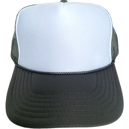 Vintage White Mid Crown Gray Brim Mesh SnapBack Hat Cap