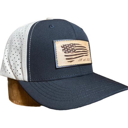 The Leather Head Hat Co American flag patch hydro khaki mesh Snapback hat cap