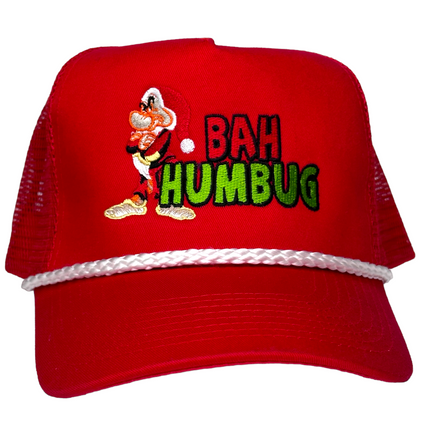 BAH HUMBUG Vintage Red Mesh Trucker SnapBack Cap Hat Custom Embroidered