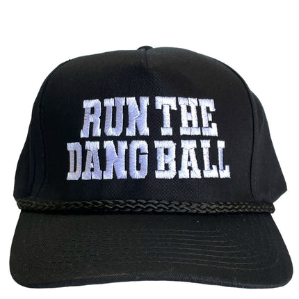 RUN THE DANG BALL White and Black on a Vintage Rope Snapback Cap Hat Custom Embroidered