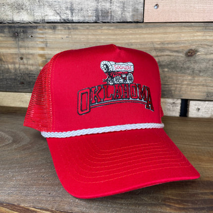 Custom Oklahoma Sooners Vintage Patch Red Mesh Trucker Snapback Cap Hat