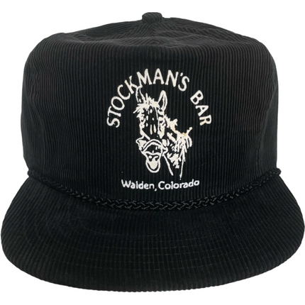 Vintage Stockmans Bar Black Corduroy Zipback Hat Cap