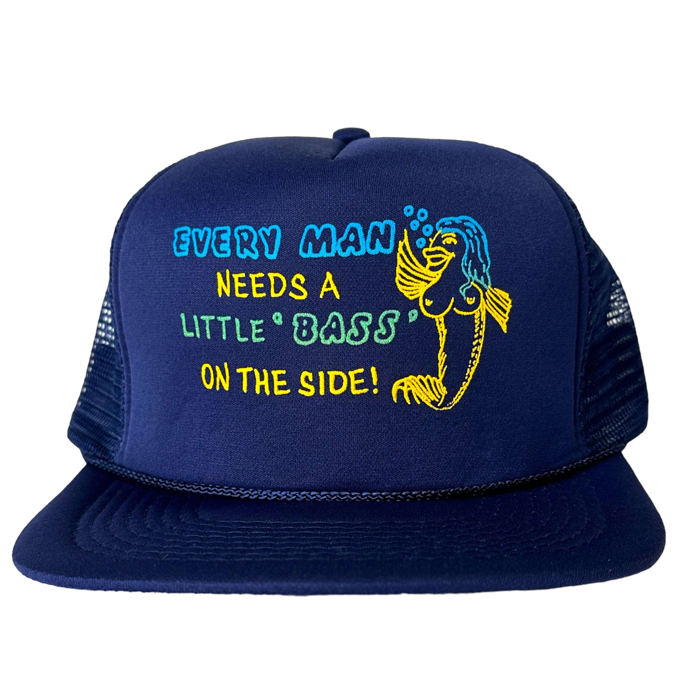 Vintage EVERY MAN NEEDS A LITTLE BASS ON THE SIDE FUNNY Fishing Navy B – Old  School Hats