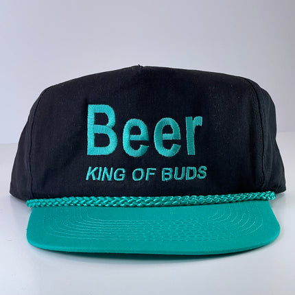 BEER KING OF BUDS Vintage Turquoise Green Rope Snapback Cap Hat Custom Embroidered