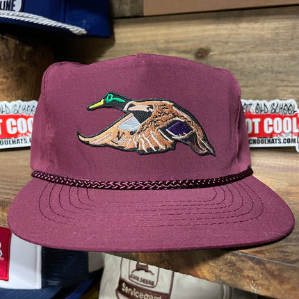 Custom Mallard Duck Vintage Maroon Golf Rope Strapback Cap Hat