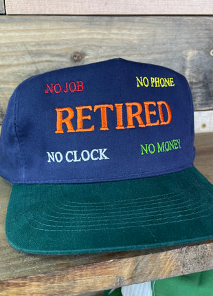 RETIRED Vintage Navy Green Brim Strapback Cap Hat Embroidered